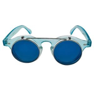 6112 | Blue Mirror Lens Flip Up Circle Sunglasses